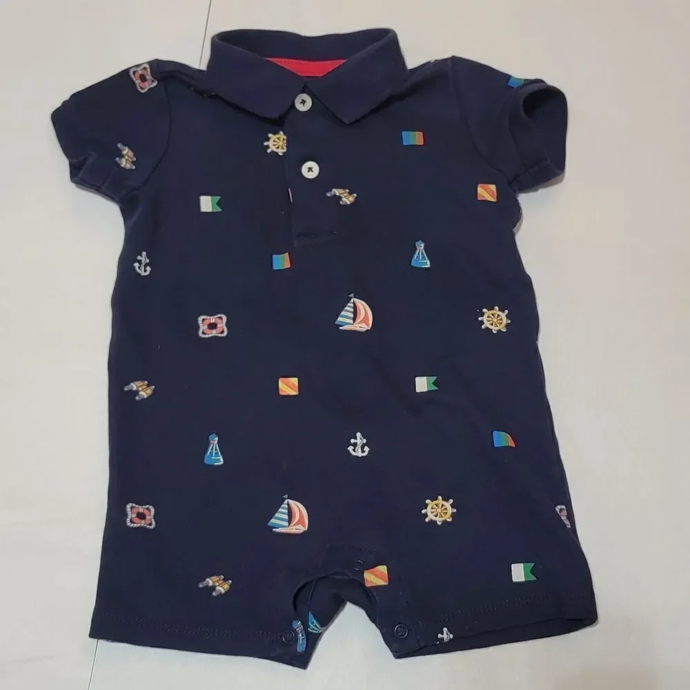 Ralph Lauren Infant Boys One Piece Sail Ocean Boat Romper Size 6 Months